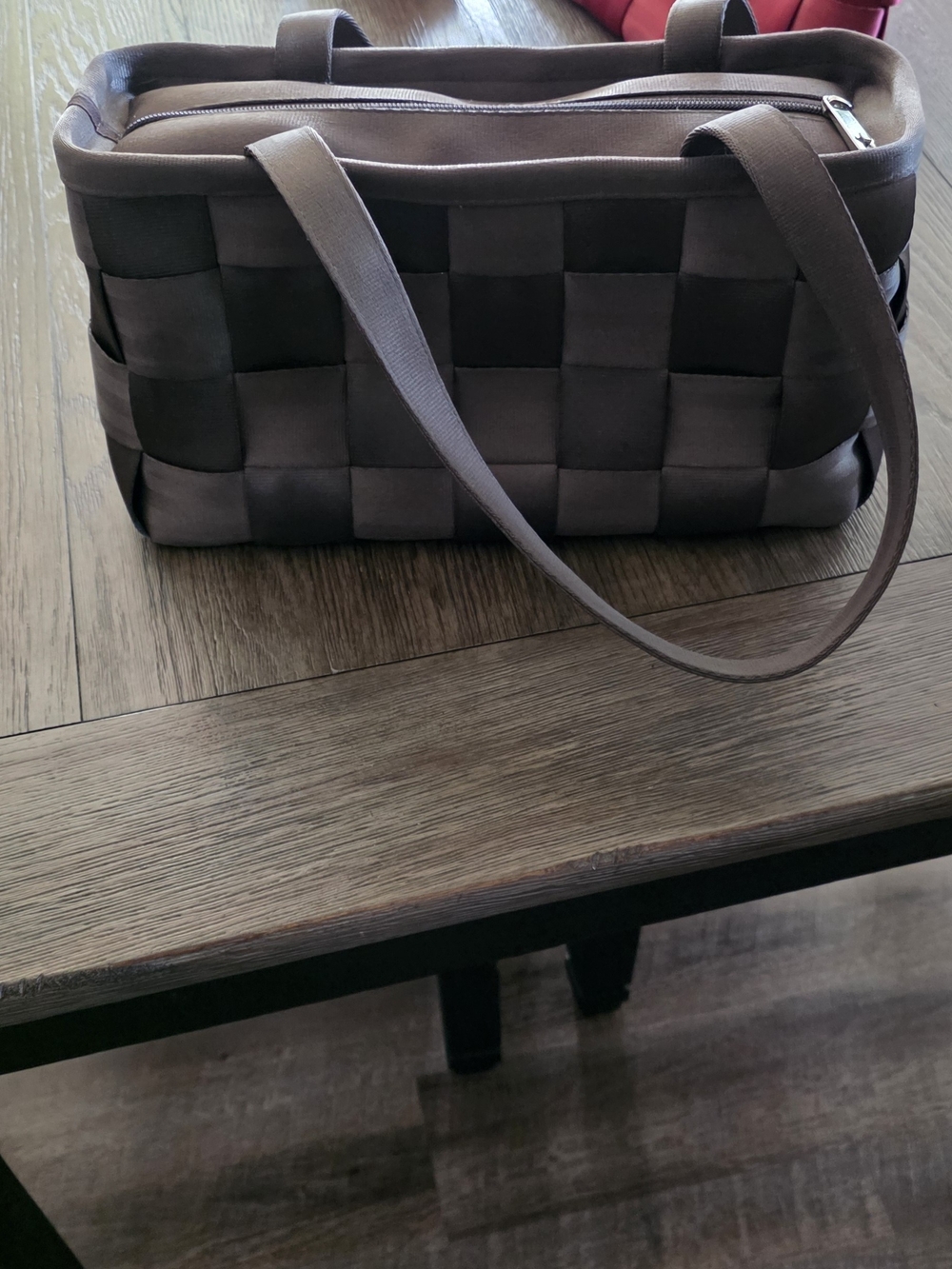 Woven Shoulder Tote in Dark Brown And Tote In Classic Red